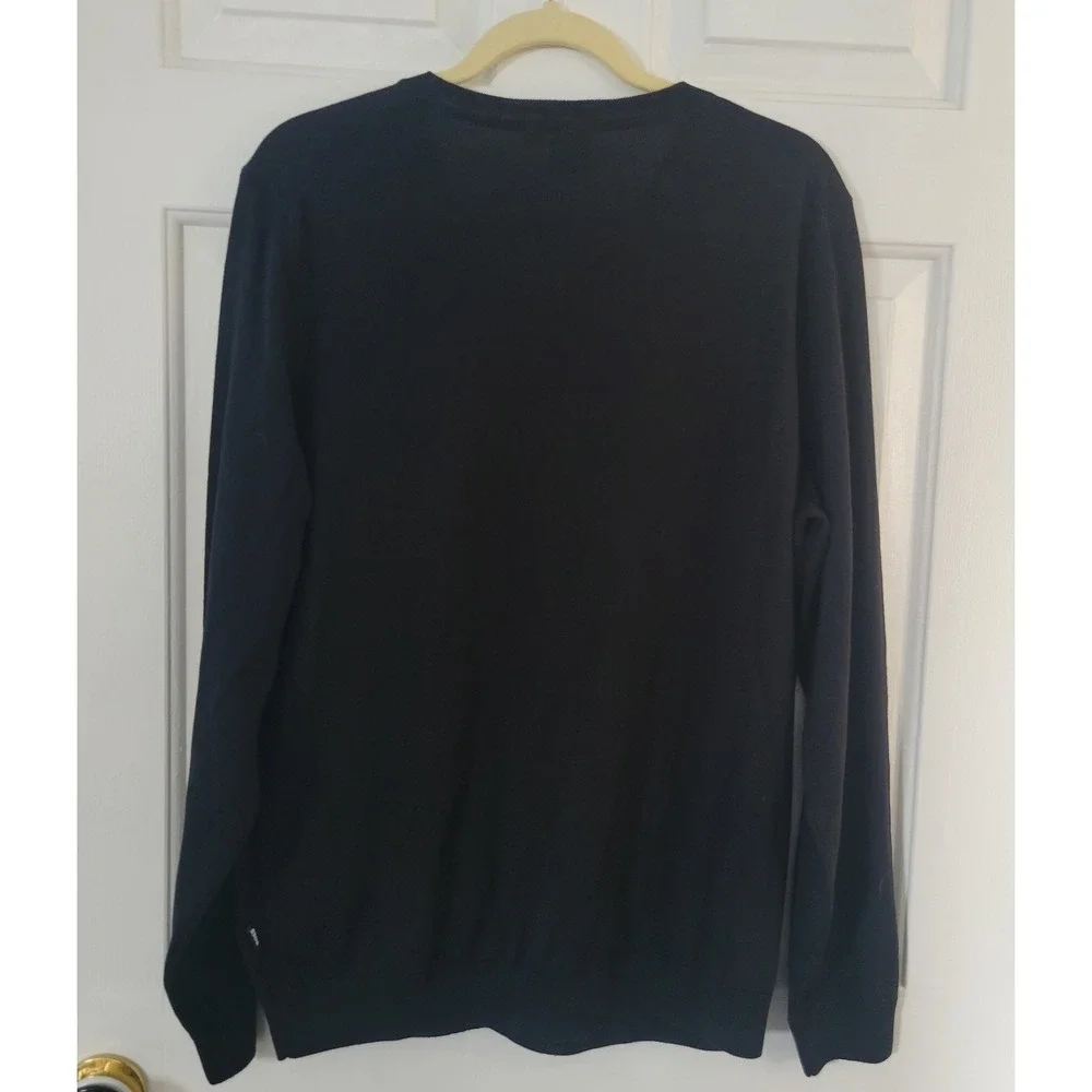 HUGO BOSS Men's Sweater Pullover V-Neck 100% Wool Black Size X LARGE Lightweight - Picture 5 of 9